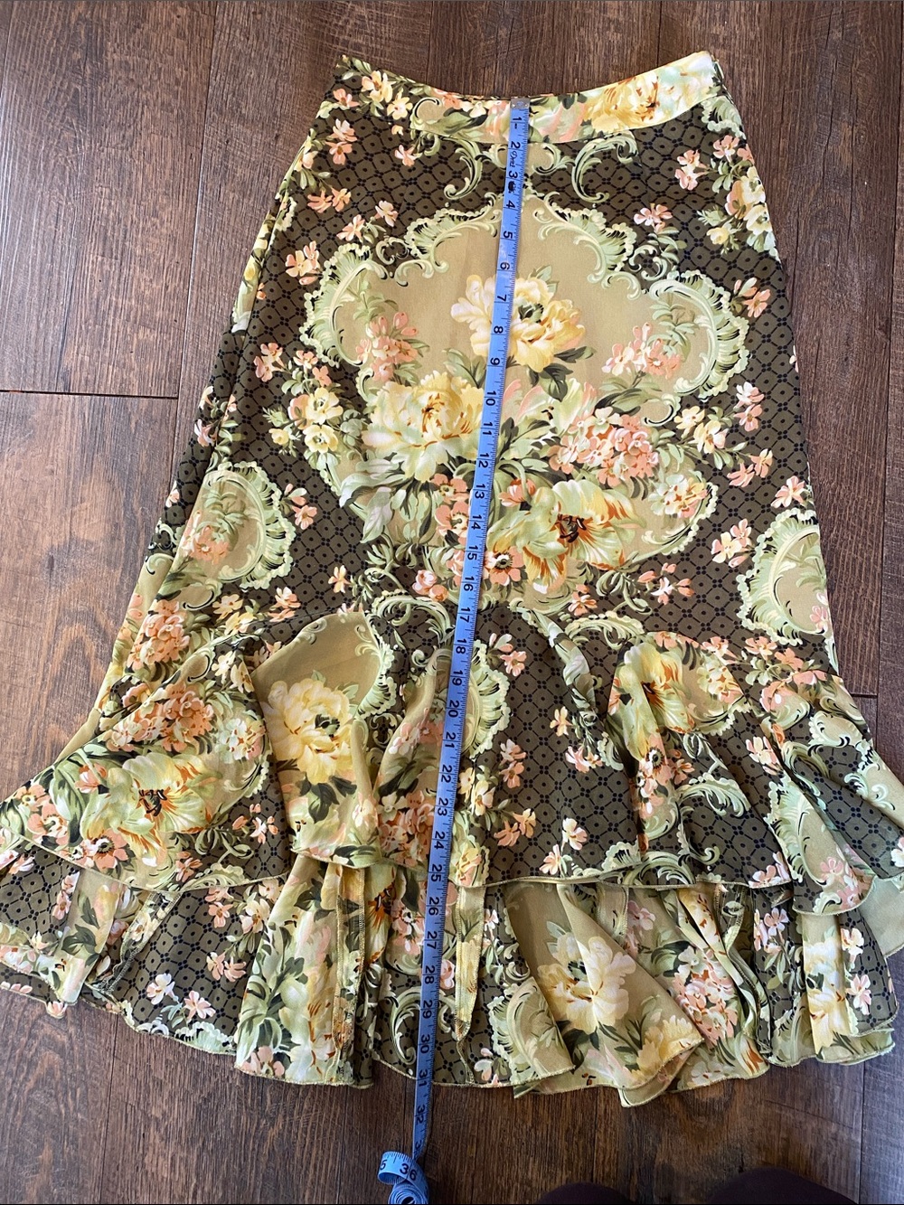 Floral Green Tiered Midi Skirt - Green - Picture 8 of 8